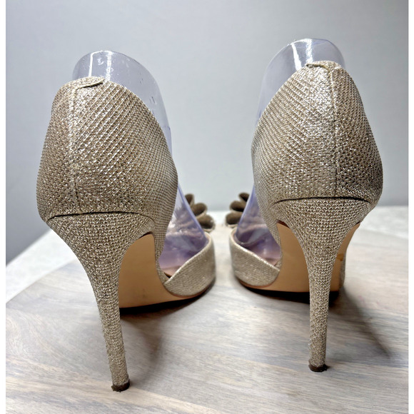 Betsey Johnson Gold Glitter Bow Stiletto Heels Pumps Women’s Size 8.5 - Picture 4 of 10